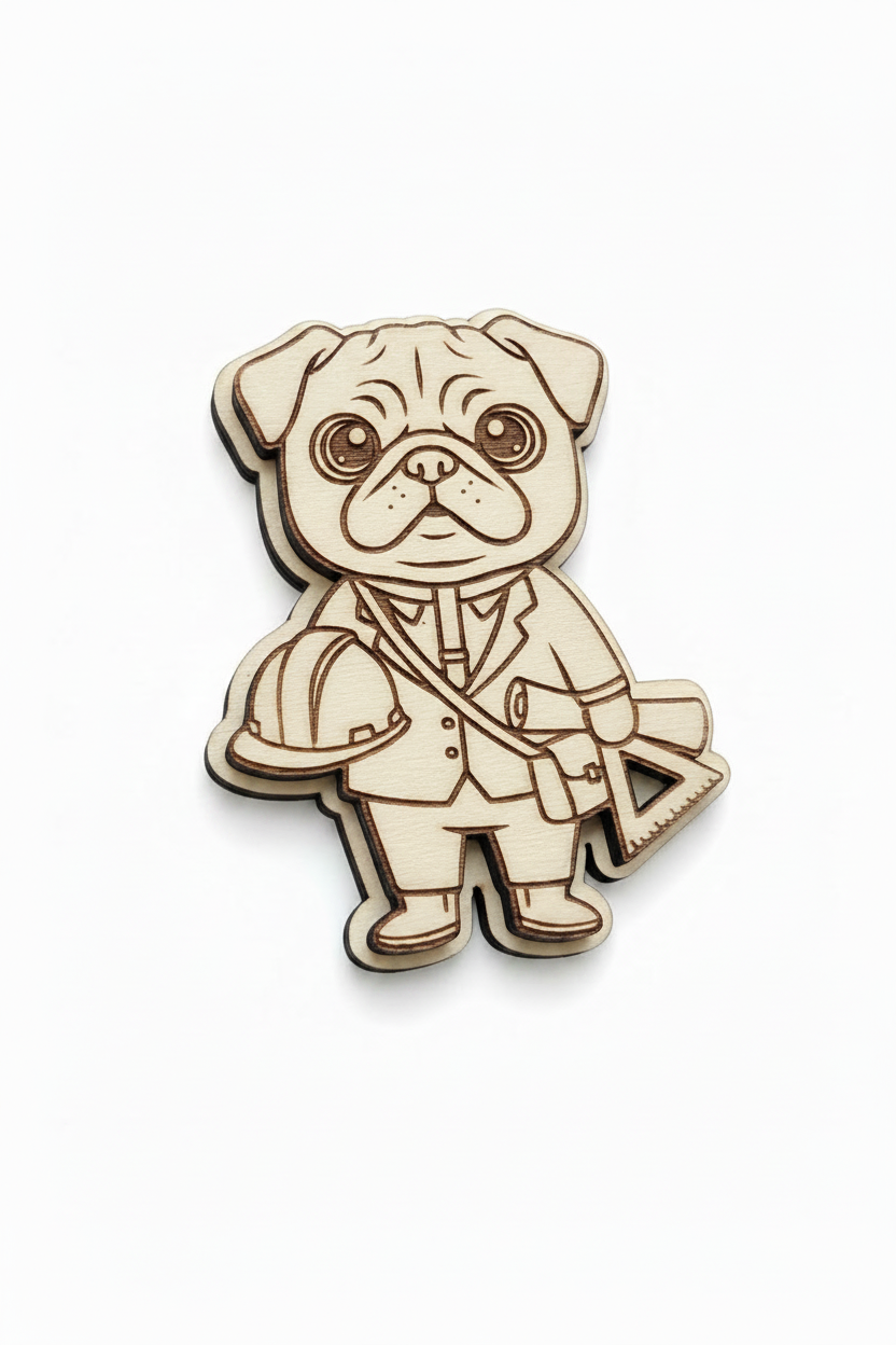 Pug Architect – Wood Magnet
