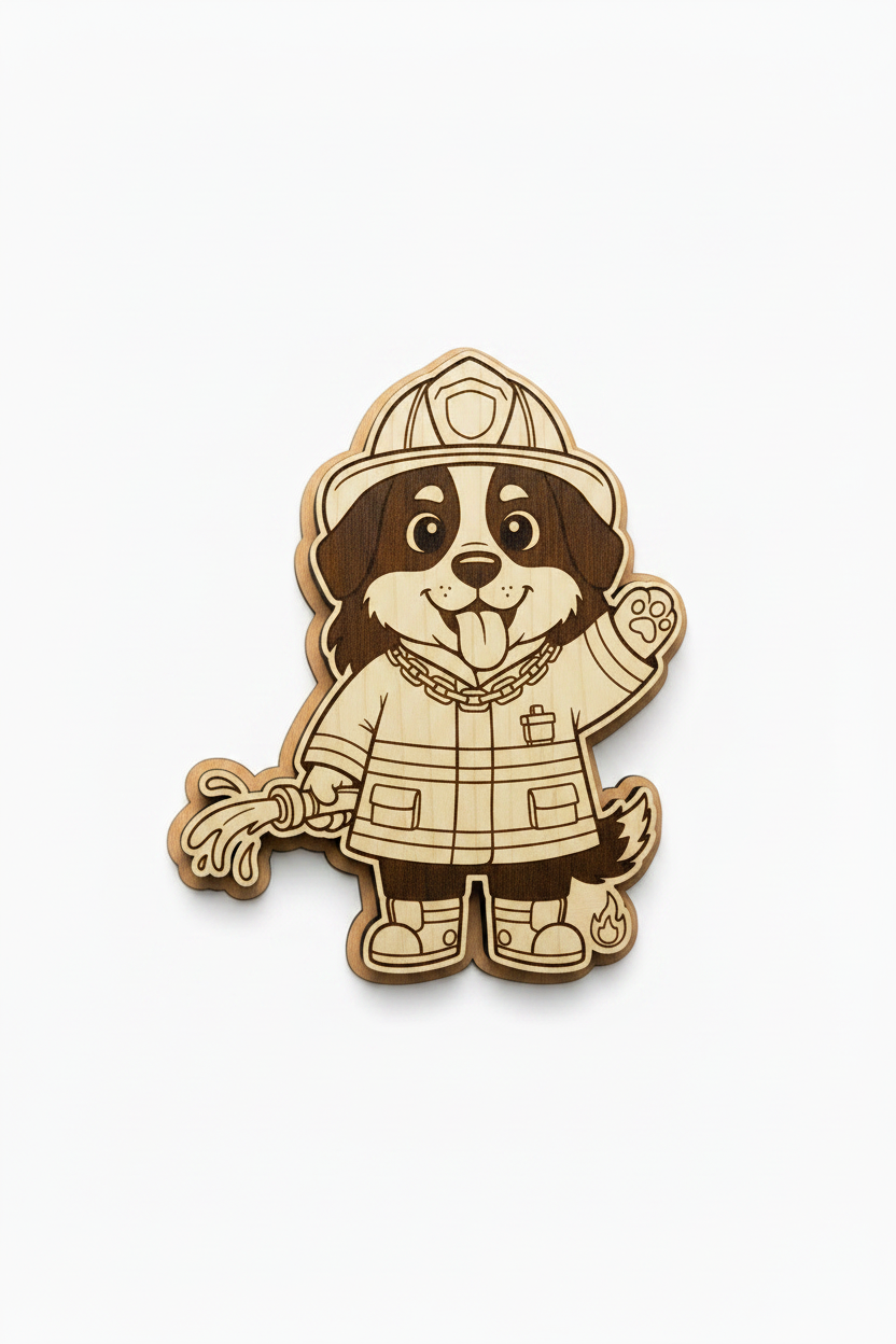 Bernese Mountain Dog Firefighter – Wood Magnet