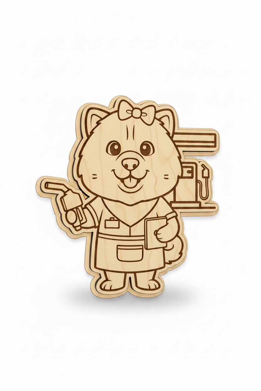 Chow Chow Gas Station Worker – Wood Magnet