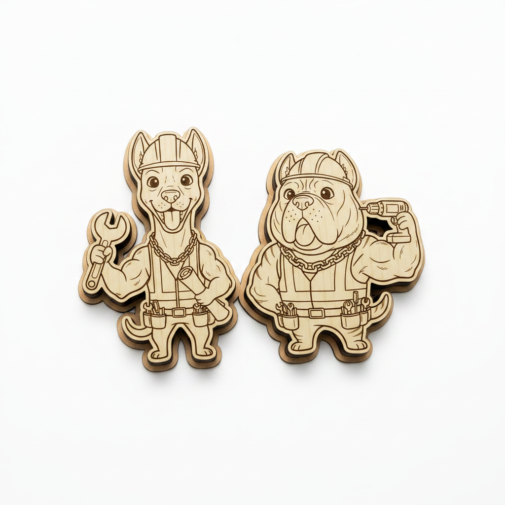 Doberman & Cane Corso Construction Workers – Wood Magnet Duo