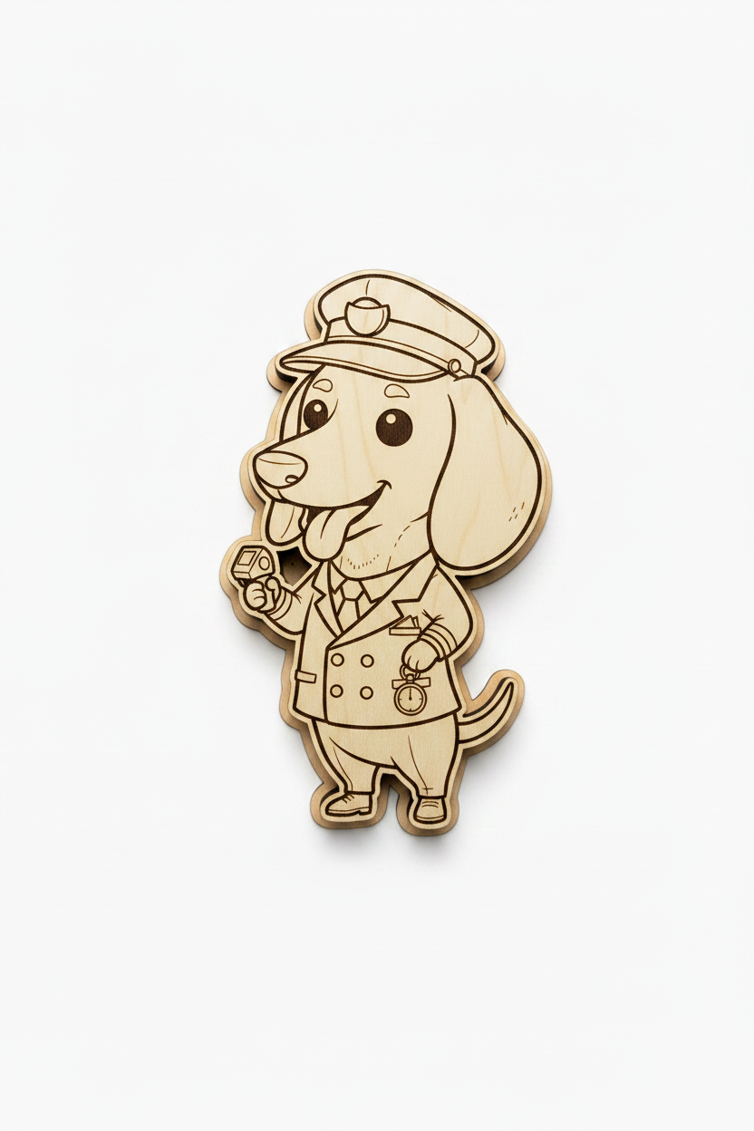 Dachshund Train Conductor – Wood Magnet