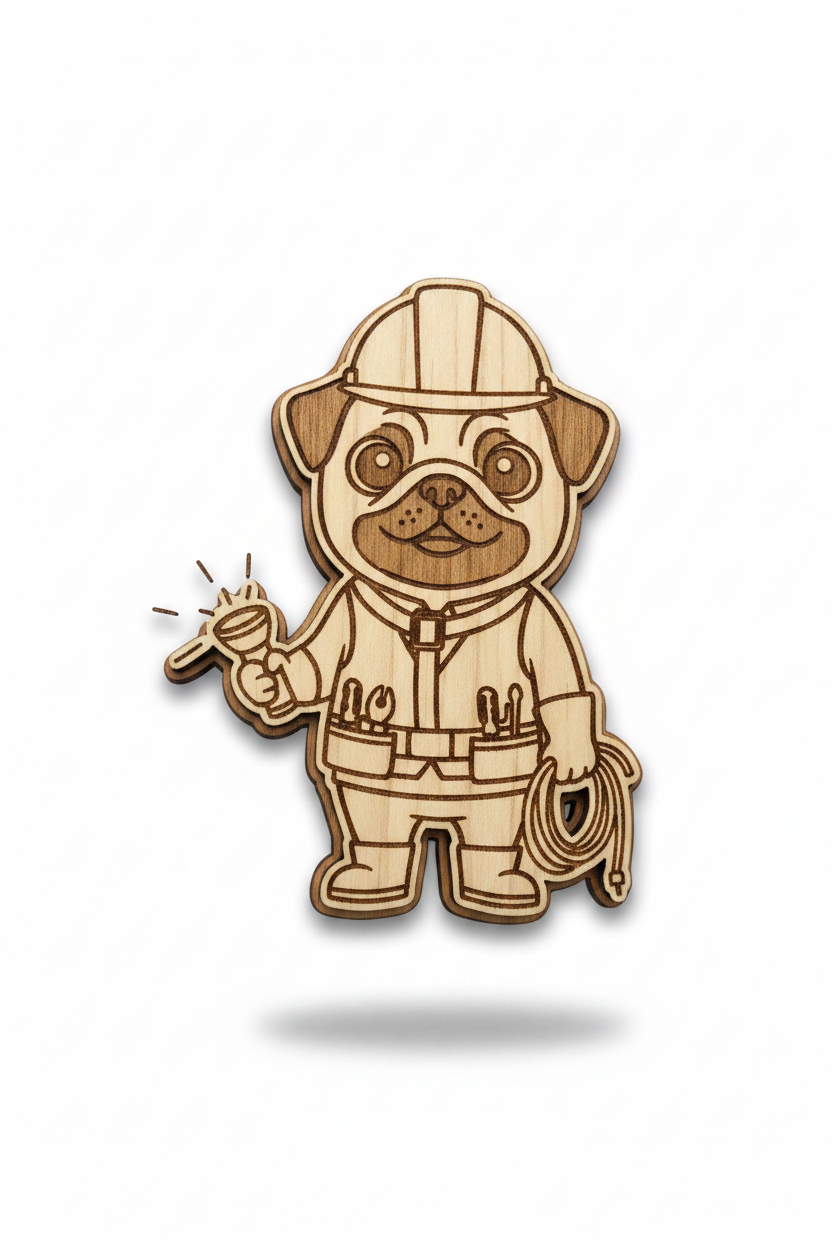Pug Electrician – Wood Magnet