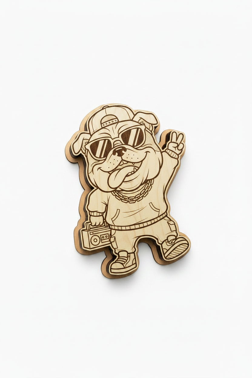 English Bulldog Hip Hop Dancer – Wood Magnet