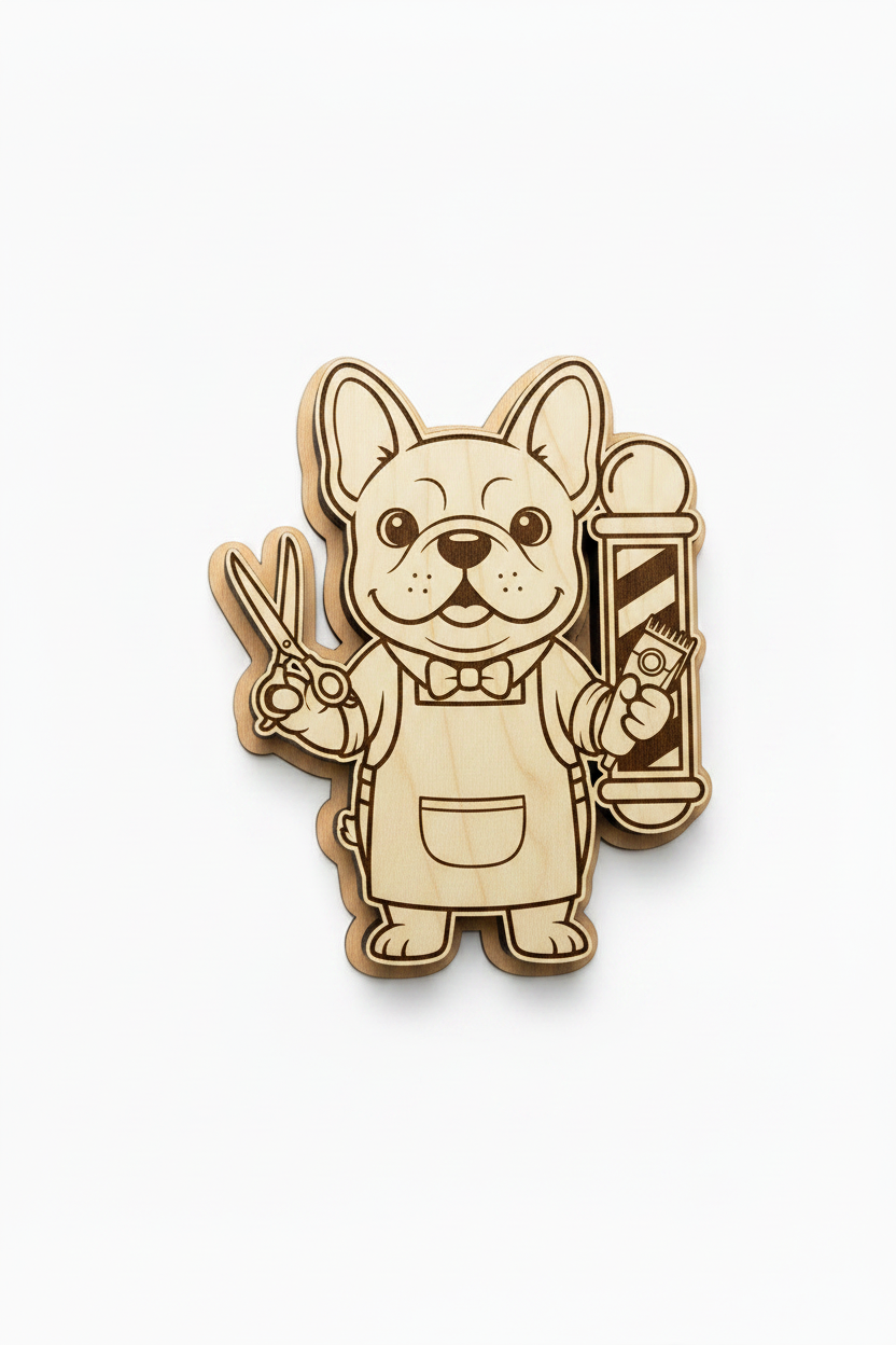 French Bulldog Barber – Wood Magnet