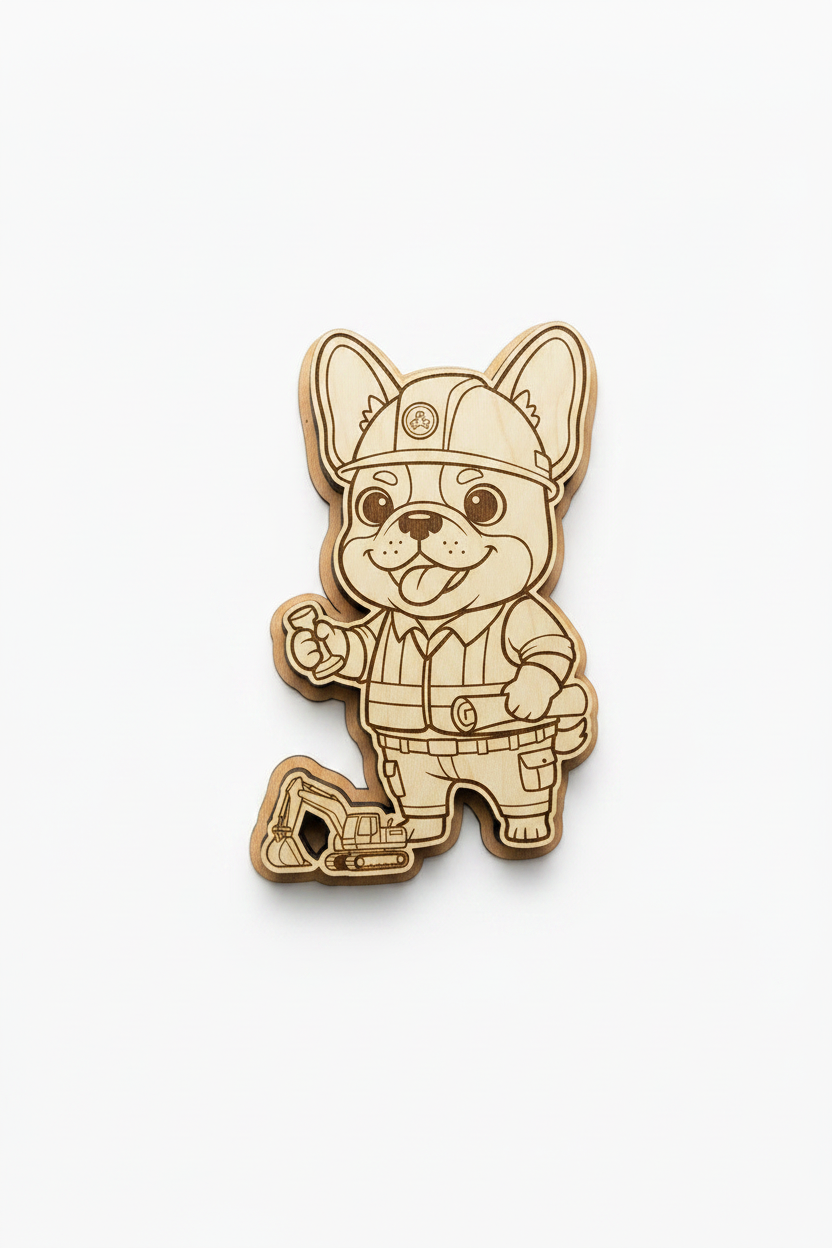 French Bulldog Excavator Operator – Wood Magnet