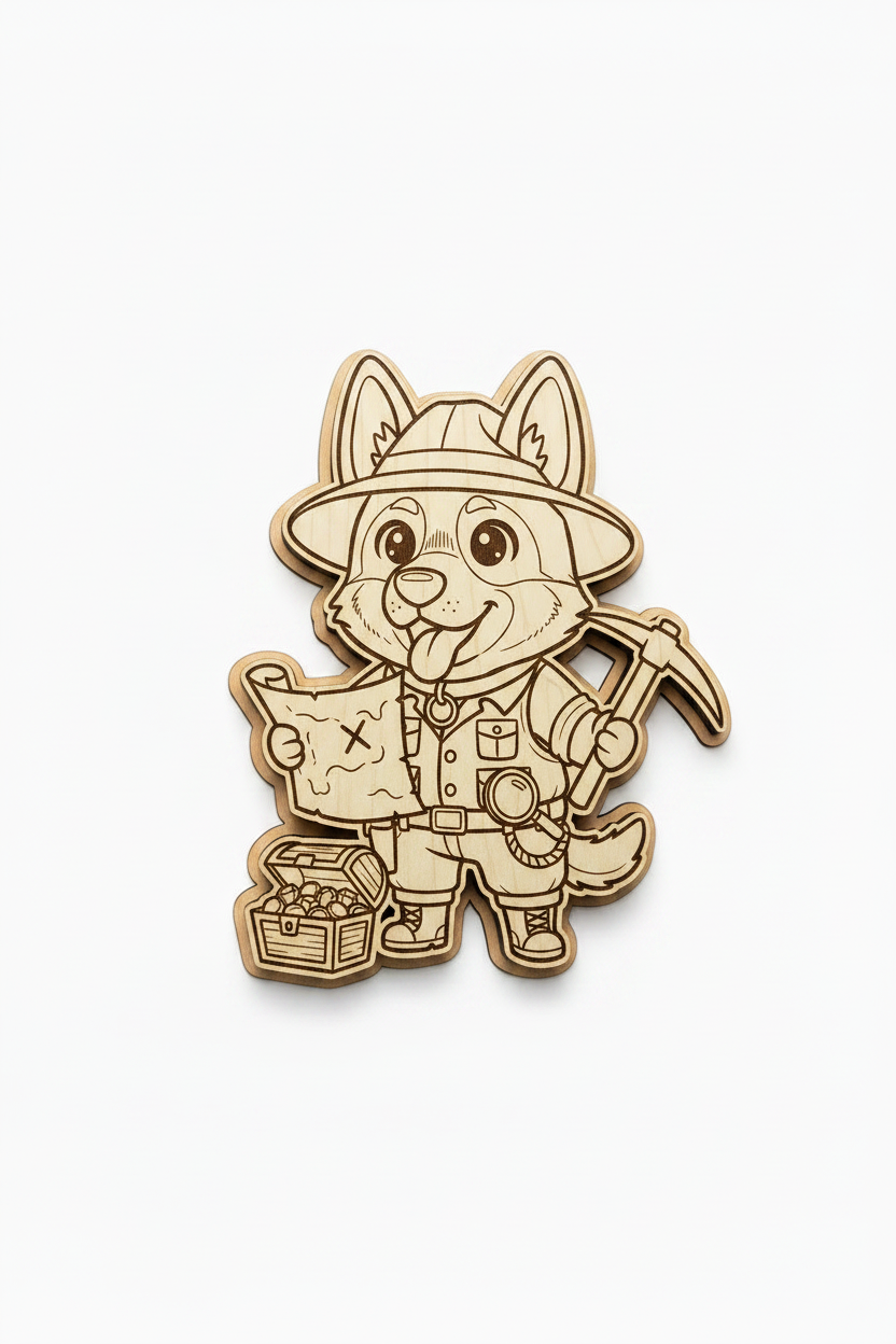 German Shepherd Treasure Hunter – Wood Magnet