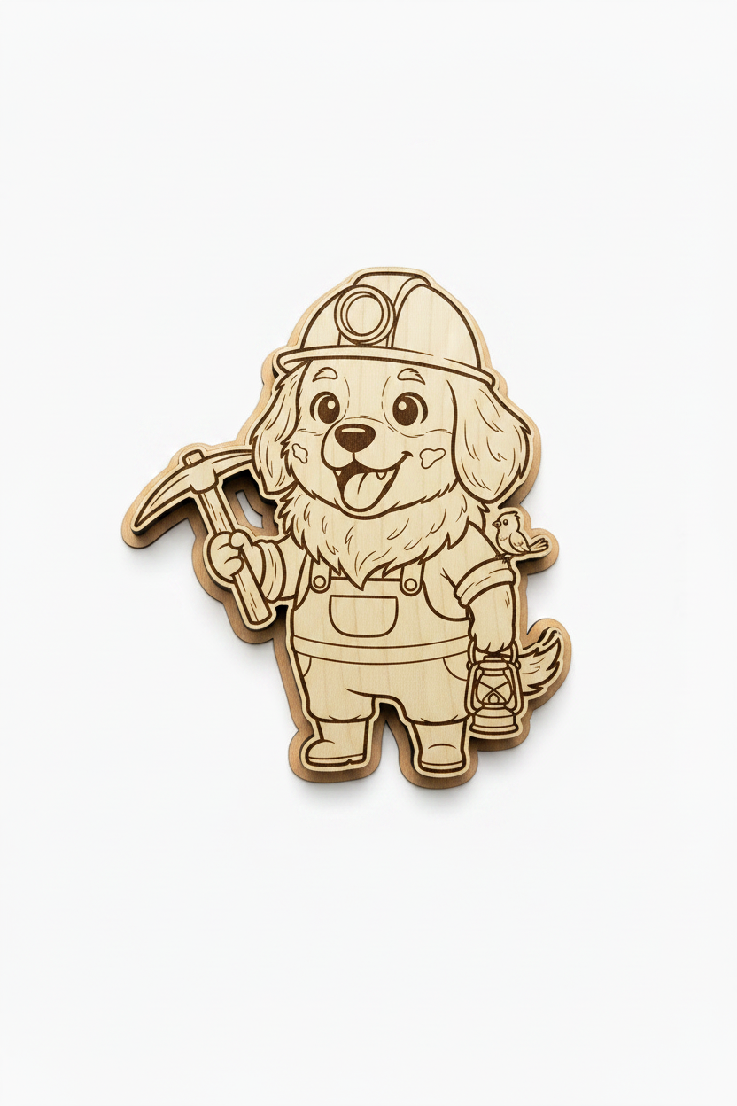 Golden Retriever Coal Miner – Wood Magnet