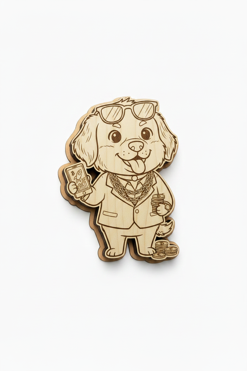 Golden Retriever Crypto Millionaire – Wood Magnet