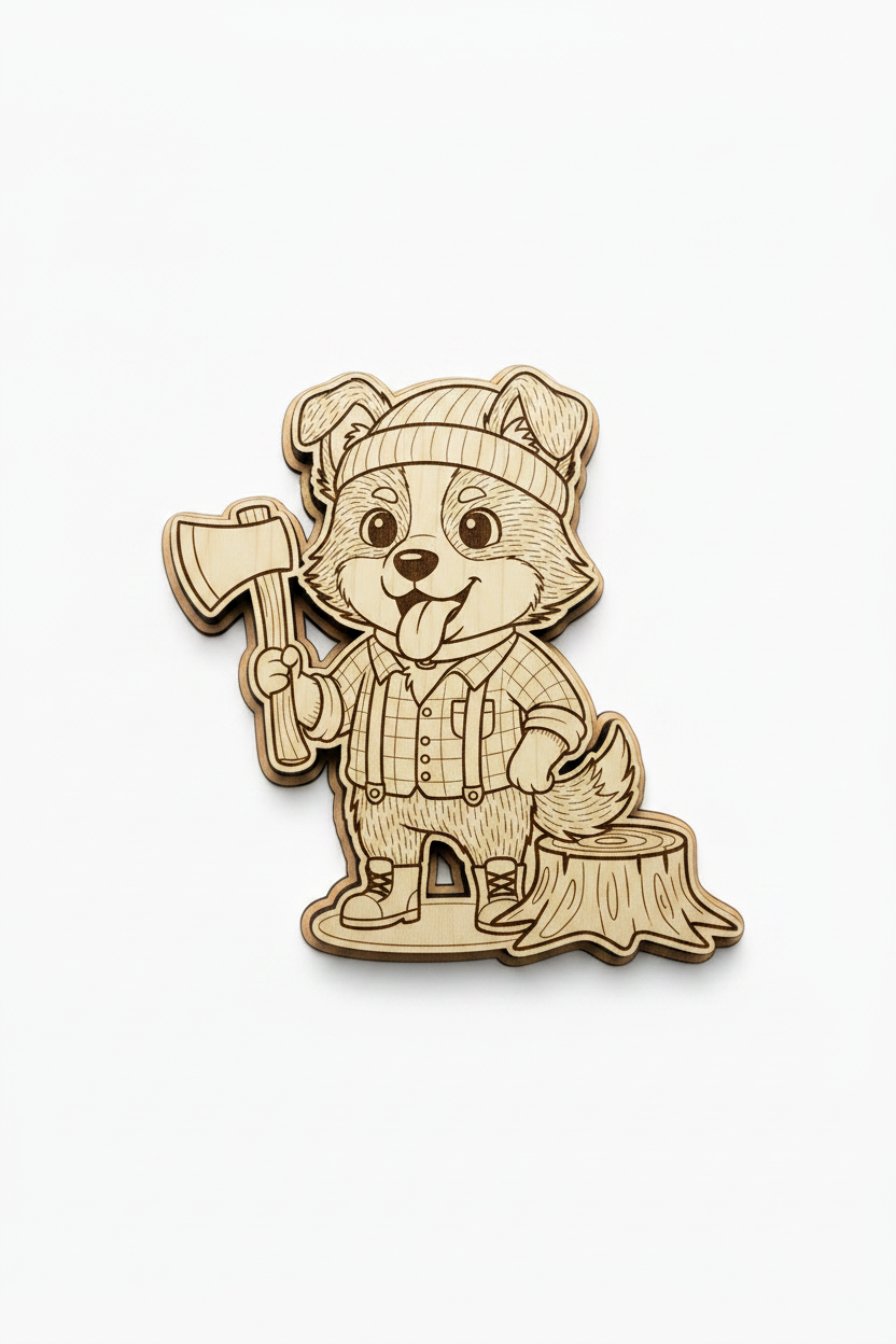 Border Collie Lumberjack – Wood Magnet