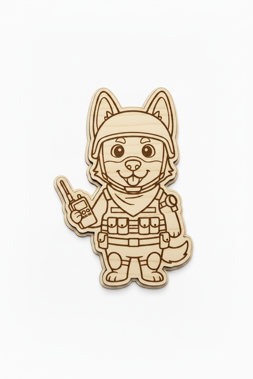 German Shepherd Soldier – Wood Magnet