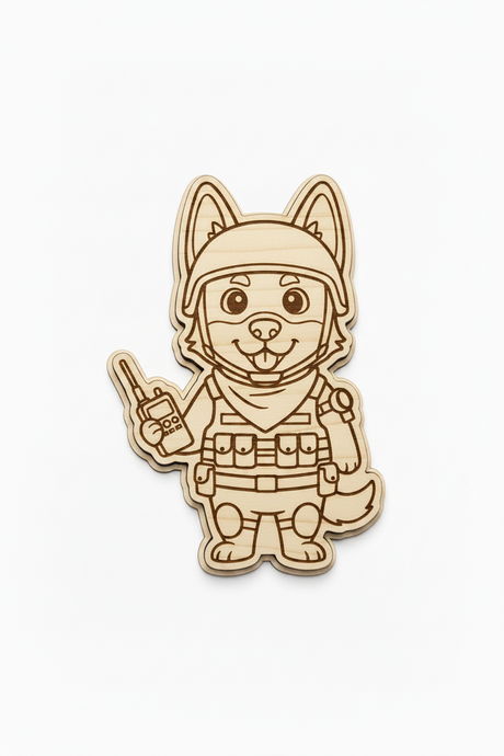 German Shepherd Soldier – Wood Magnet