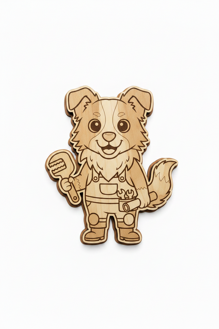Border Collie Plumber – Wood Magnet
