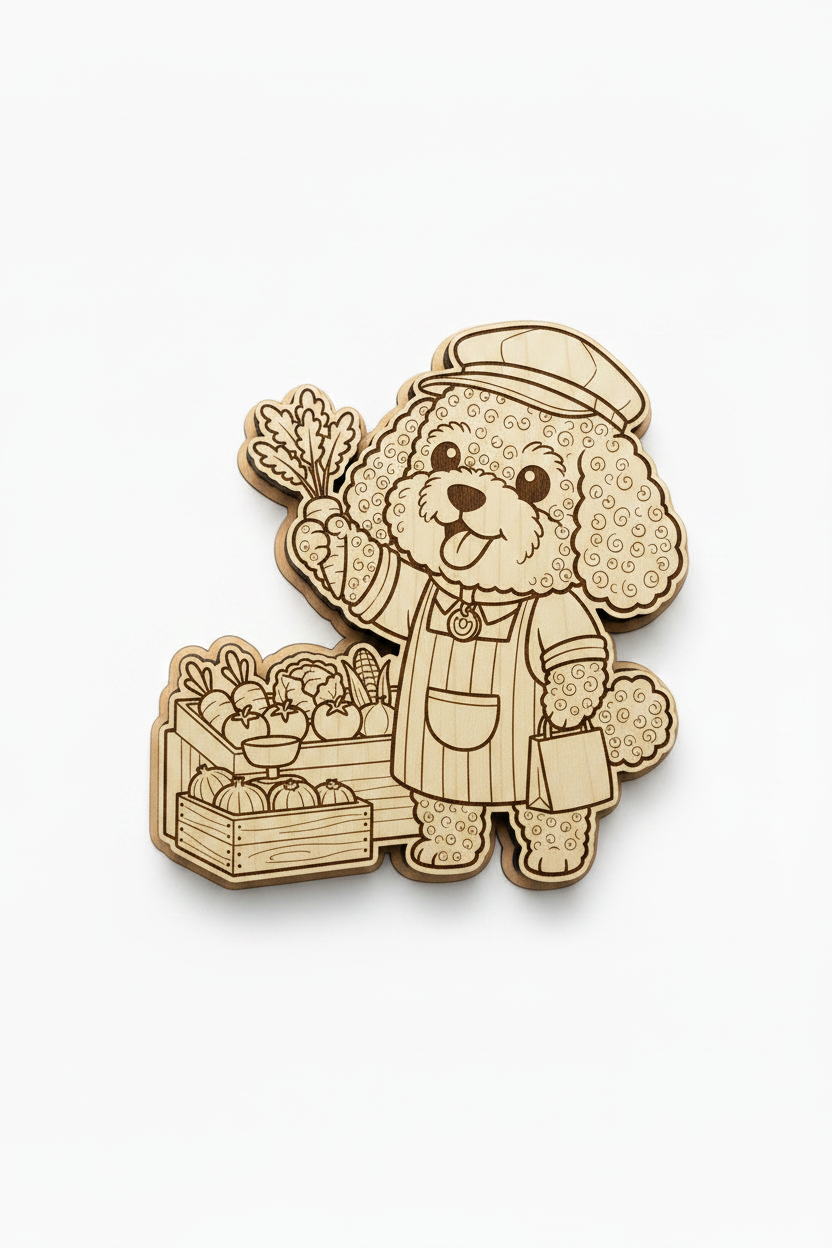 Poodle Vegetable Vendor – Wood Magnet