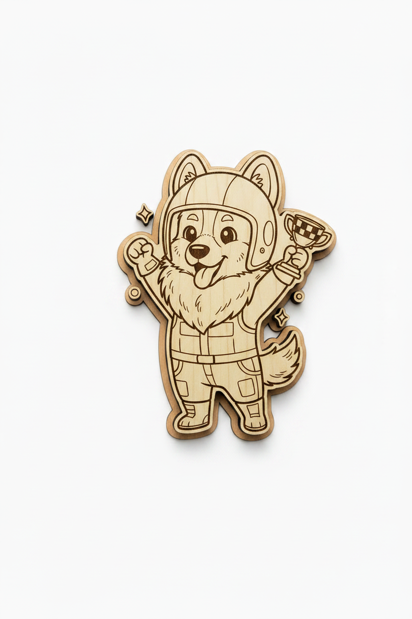 Sheltie F1 Racing Driver – Wood Magnet