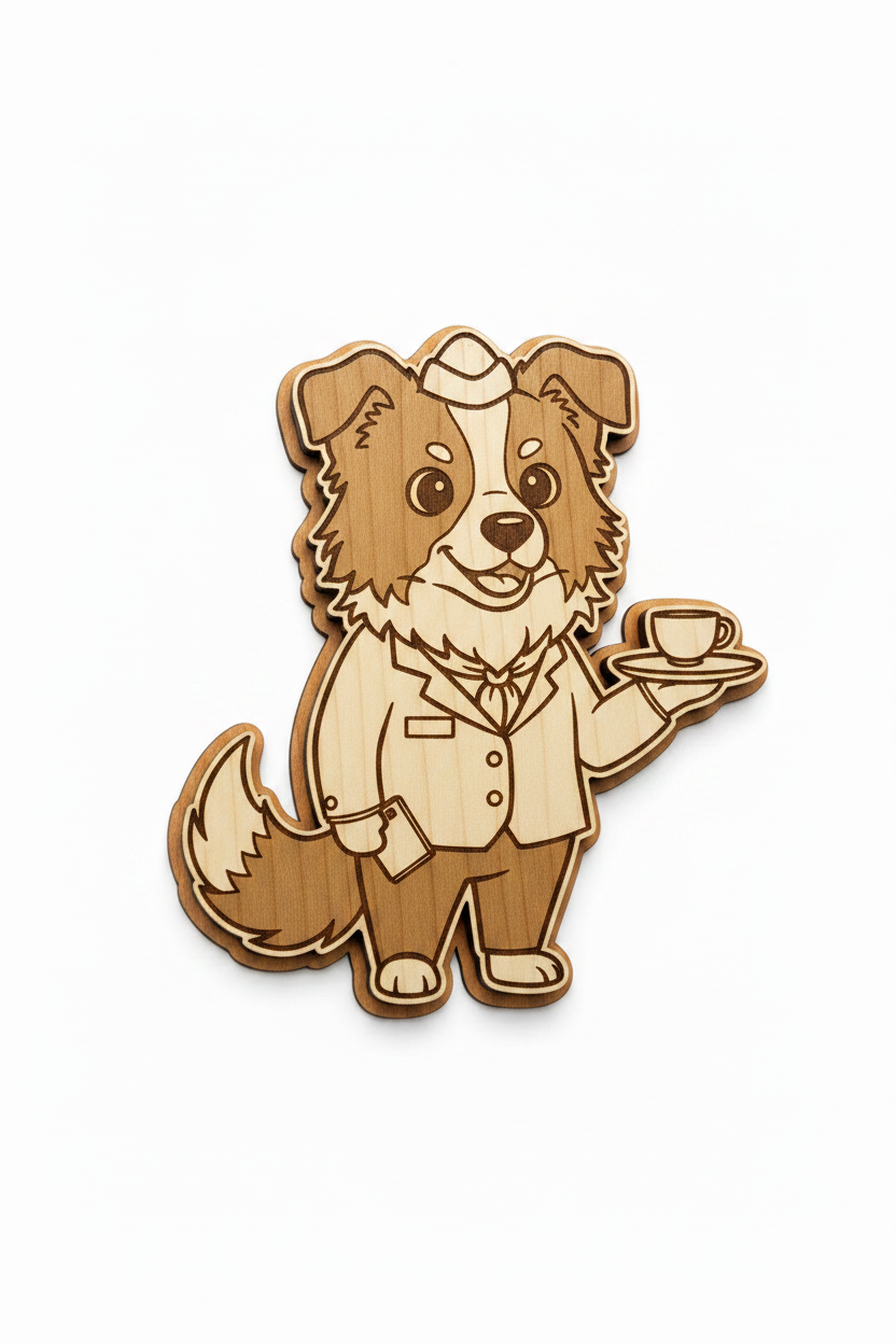 Border Collie Waiter – Wood Magnet
