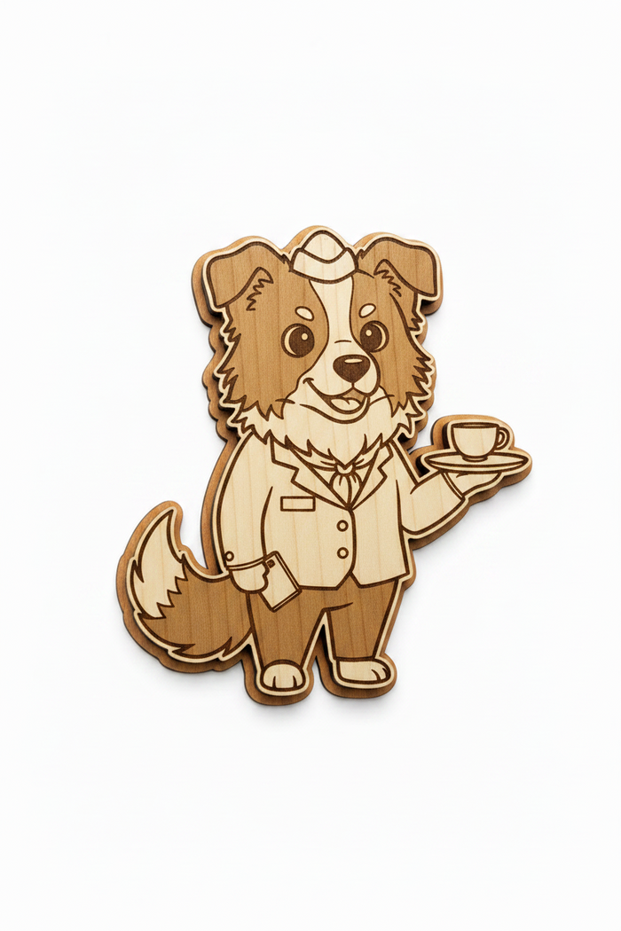 Border Collie Waiter – Wood Magnet