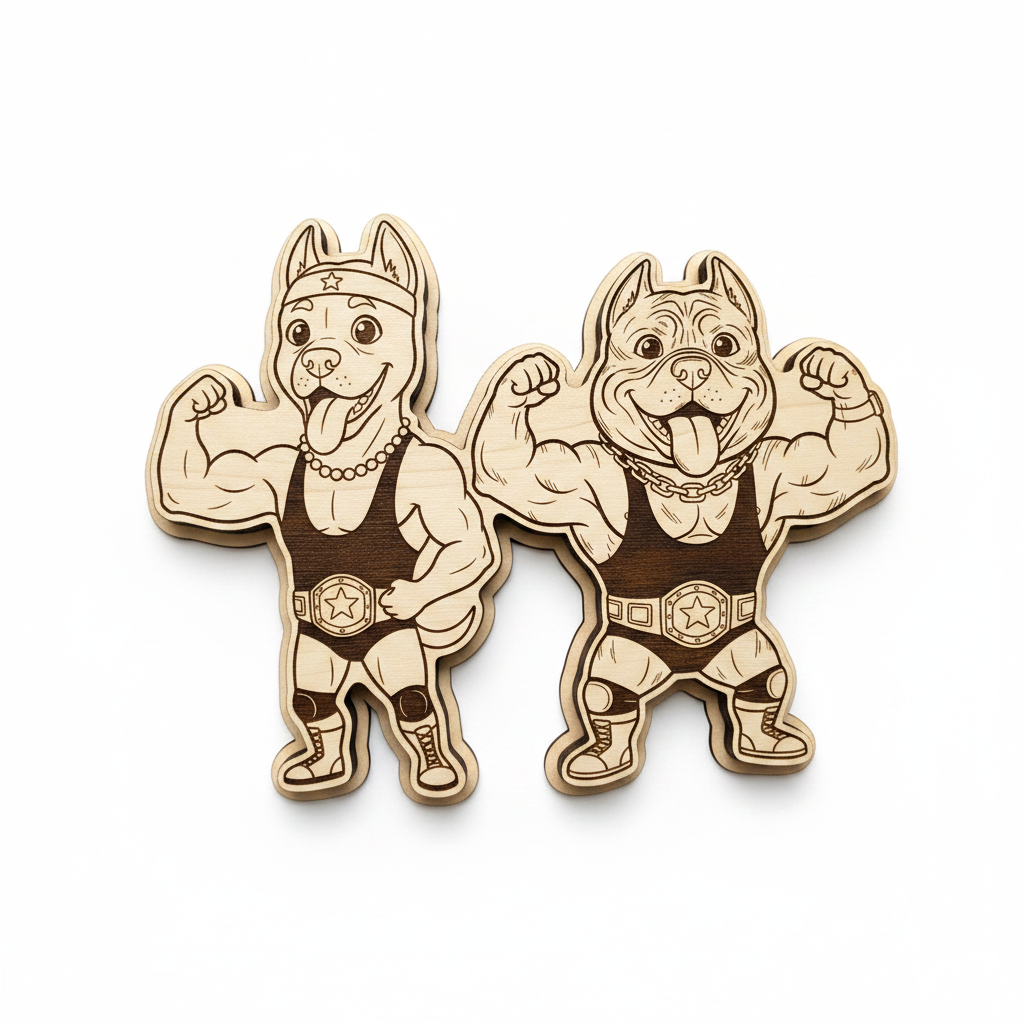 Doberman & Cane Corso Wrestlers – Wood Magnet Duo