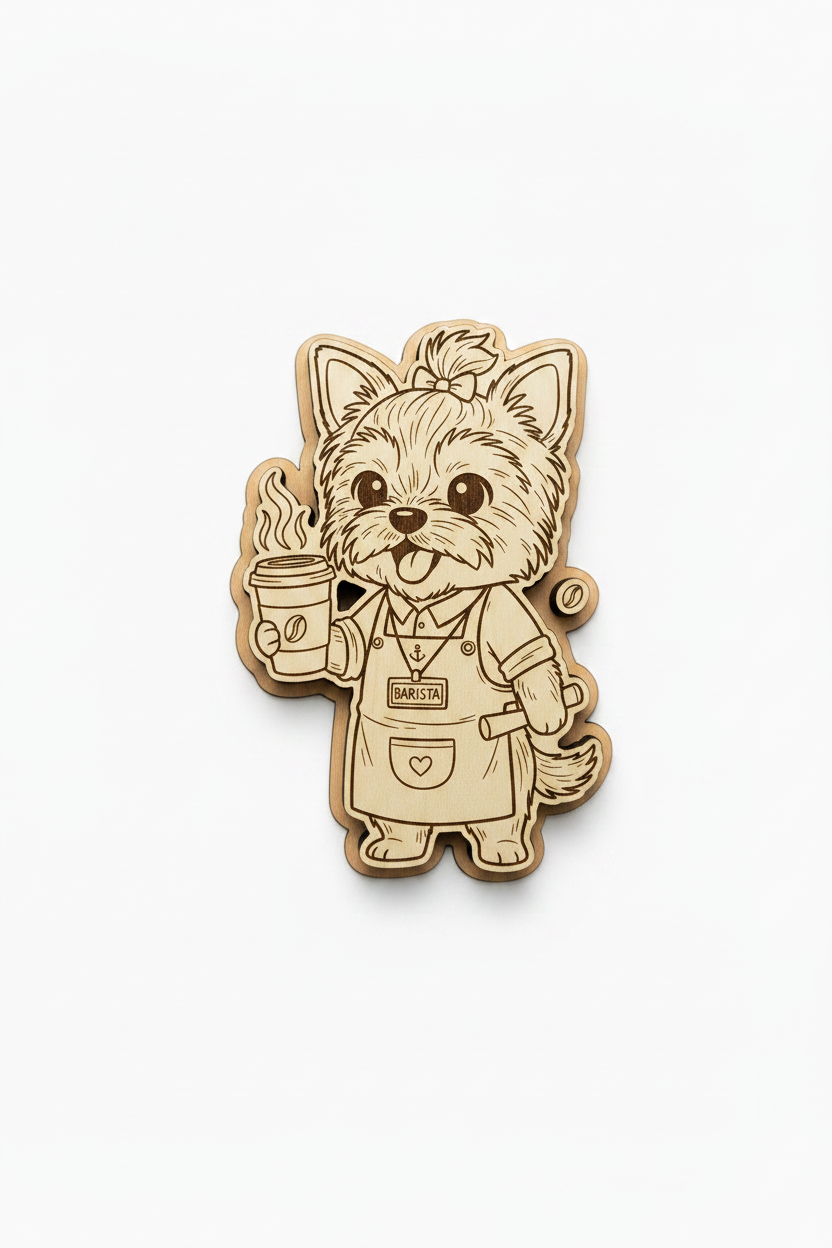 Yorkshire Terrier Barista – Wood Magnet